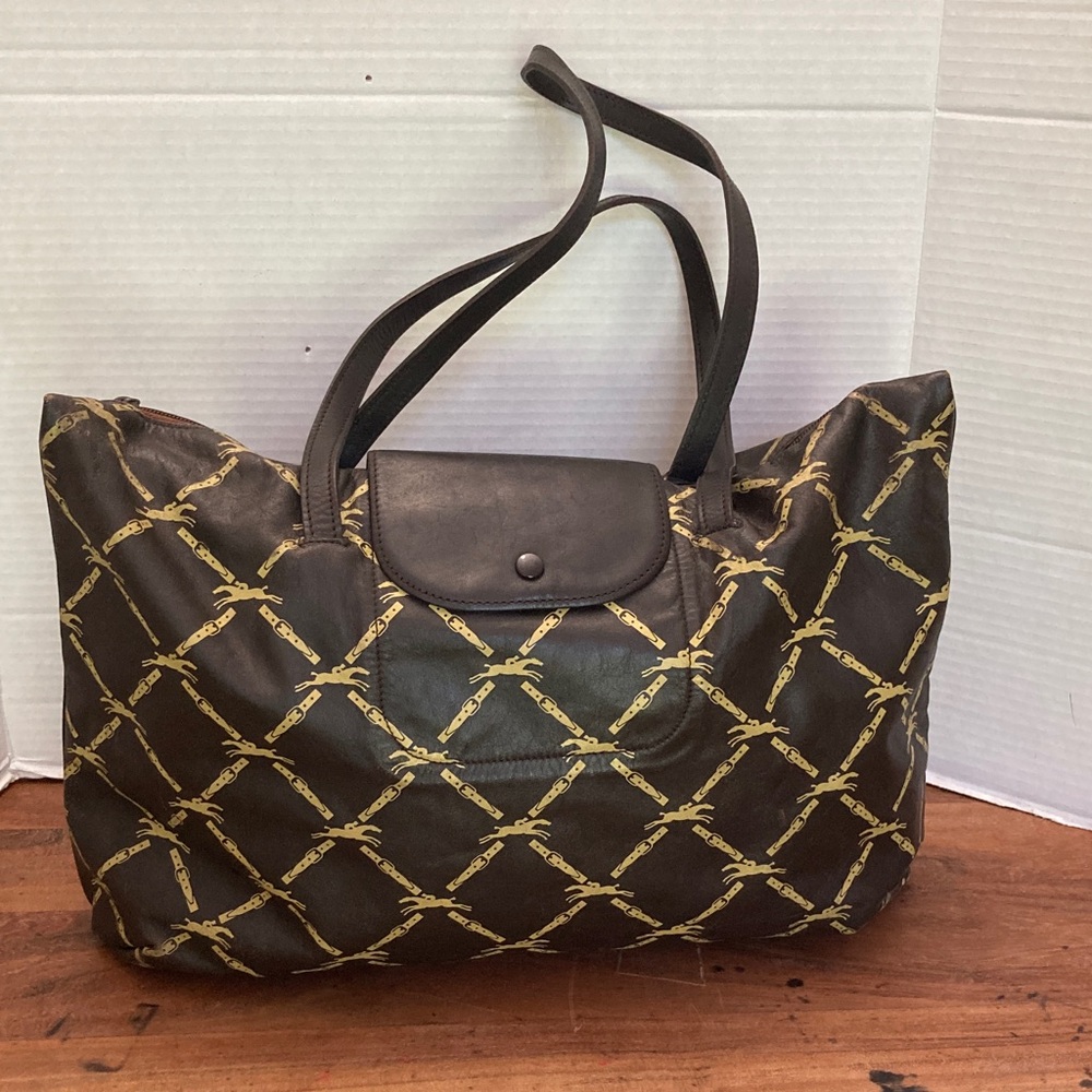 LONGCHAMP of PARIS Elegant Brown and Gold Women's Tote Bag